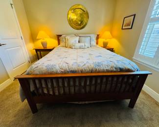 45	$400 	
Queen size bed wood frame 66W footboard 	44H headboard with Serta Perfect sleeper Guest room barely slept on - pillow top	