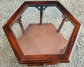 14	$90 	
Hexogonal table cane & wood 30Dx26Tx22H	