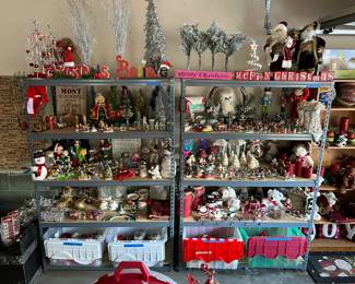 Metal Shelving Full of Wonderful Christmas Items and Collectibles!