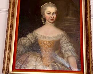 This beauty is an amazing antique oil painting.  Think about that corset!