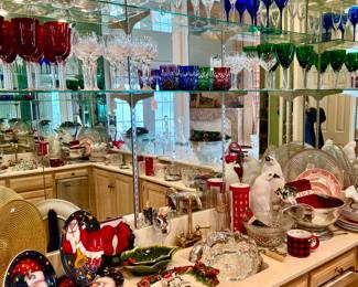 Bar area with beautiful crystal stems and glassware.