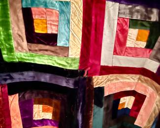LOG CABIN VELVET QUILT REMNANT.