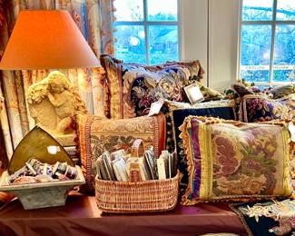 MORE CUSTOME PILLOWS HANDMADE WITH ANTIQUE AND VINTAGE TEXTILES.  TRIM, RIBBON, FROM FRANCE, ITALY AND SPAIN.