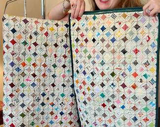 Christi showing off the amazing cathedral quilt with 2 matching pillow cases.  Truly amazing work!