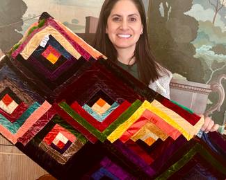 TISH WITH LOG CABIN VELVET QUILT REMNANT
