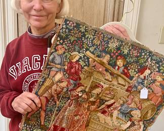 BARBARA WITH A LOVELY TAPESTRY SQUARE.