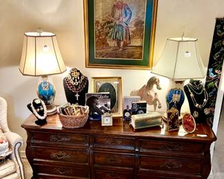FRENCH COUNTRY DRESSER WITH COSTUME JEWELRY