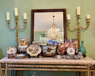 TRAVERTINE TOP METAL TABLE LOADED FULL!