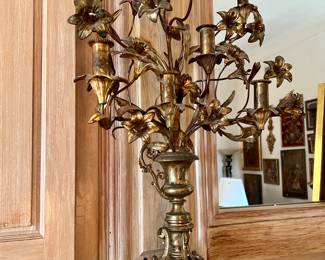 PAIR OF ANTIQUE FRENCH CANDELABRAS WITH BEAUTIFUL FLOWERS.