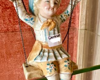GERMAN BISQUE GIRL ON SWING