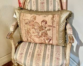 BROCADE UPHOLSTERED FRENCH CHAIR.
