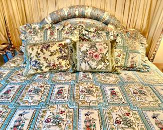 CHINOISERIE COMFORTER, HEADBOARD, AND AMAZING PILLOWS!
