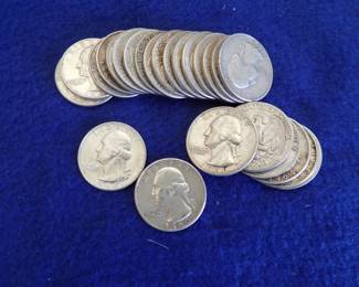 Lot 54. 25 silver Washington quarters including one 1940 S