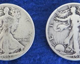 Lot 16. 1917 and 1918 S Walking Liberty Half Dollars