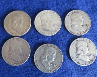 Lot 100. Six Franklin Silver Half Dollar Coins