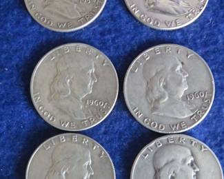 Lot 102. Six Franklin Silver Half Dollar Coins