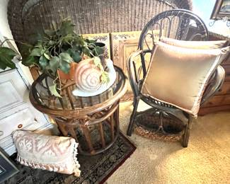 Wicker Headboard - Rattan & Glass Table - Pillows - Art …
