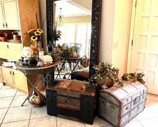 Floor Mirror - Antique Trunks - Metal Base Table - Decor …