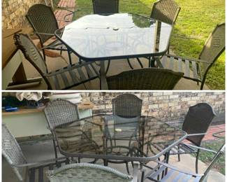 Outdoor furniture - 6 chairs and glass table top 