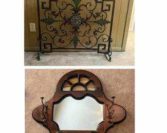 Fireplace screen and wall mirror