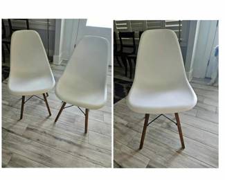Modern white chairs - set of 8  they make beautiful dining room table chairs.  Wooden legs 