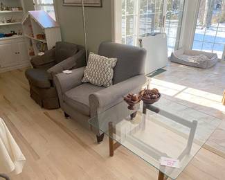 Upholstered Chairs & Glass Topped Table