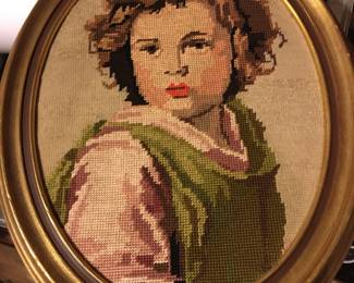 Shirley Temple needlepoint framed