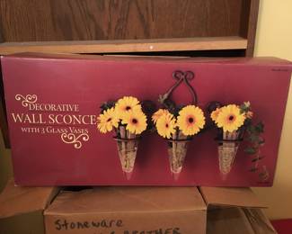 New/vtg glass wall sconce trio