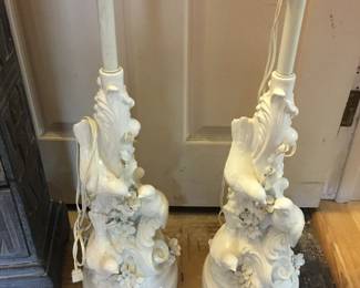 Bird design porcelain lamps pair