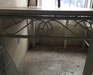 Metal base table wood top