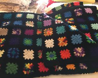 Handmade wool large granny square afghan 1940s
