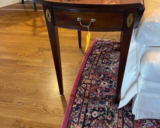 Small drop leaf table - perfect height for a sofa.  Note the wood inlay - just beautiful