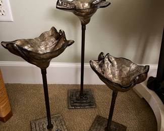 3 ornate glass/metal stands