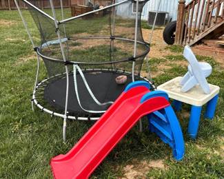 Trampoline, slide, tykes table