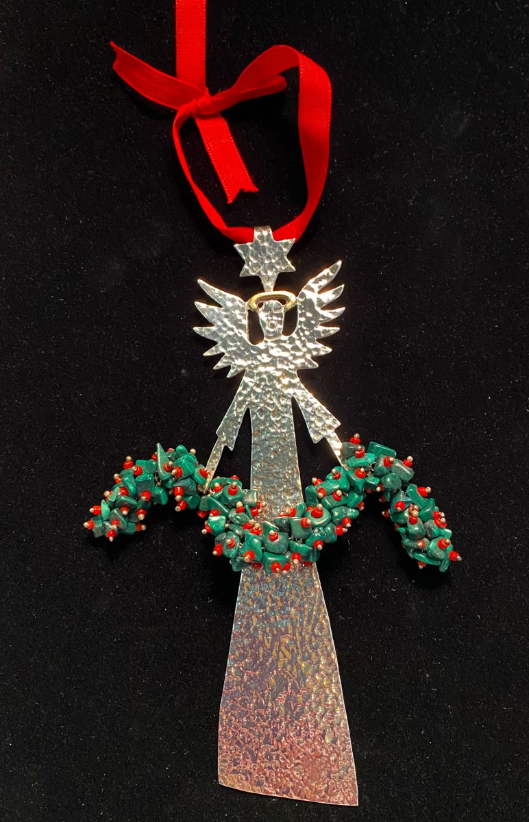 Emilia Castillo sterling angel ornament with malachite and coral garland 