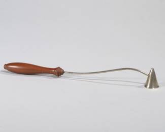 TIFFANY & CO. STERLING SNUFFER | Sterling silver candle snuffer with a wooden handle, marked "TIFFANY & CO MAKERS / STERLING"; gross weight 1.15 ozt - l. 10.5 in.
