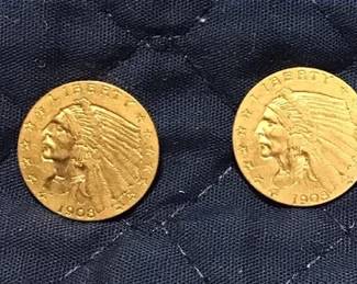 1908 Indian Head $2.5 Gold Coins