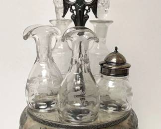 Antique Rogers Bros Silver Plated Condiment Cruet Set Caddy Carousel