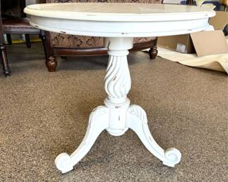 Round Cream Solid Wood Side Table