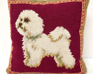 Bichon Doggie Needlepoint Pillow
