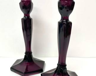 Pair of Fenton American Legacy Amethyst Candle Holders