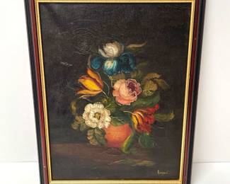 Original Floral Still Life on Canvas by Artist L. Ruggeri