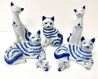 Collection of Blue White Porcelain Cats