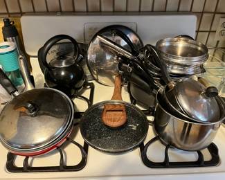 Full kitchen — pots and pans shown here.
