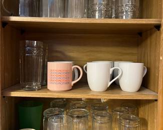 Quality glassware and coffee cups/mugs.