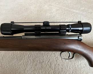 Close-up view of the Winchester Model 74 22 L. Rifle with Bushnell Sportview scope.