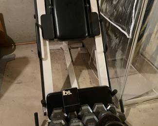 Dumbbells; exercise machine.