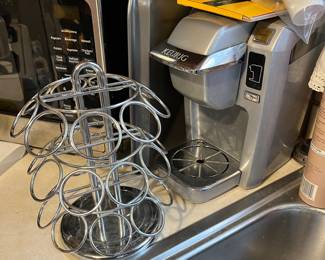 Keurig coffee maker; kitchen accessories.