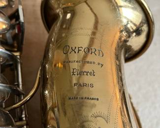 Close-up look at the Pierret Oxford saxophone with case.