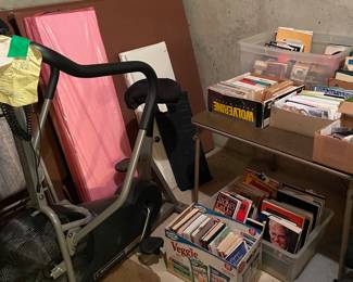 Large selection of books, DVDs, exercise equipment, etc.